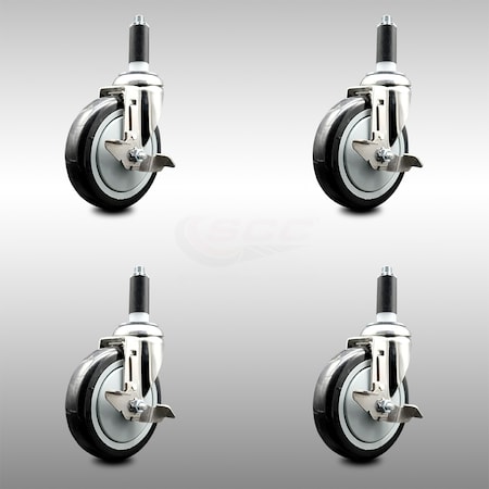 Service Caster 5 Inch 316SS Black Poly Swivel 1 Inch Expanding Stem Caster Set Brake SCC SCC-SS316EX20S514-PPUB-BLK-TLB-1-4